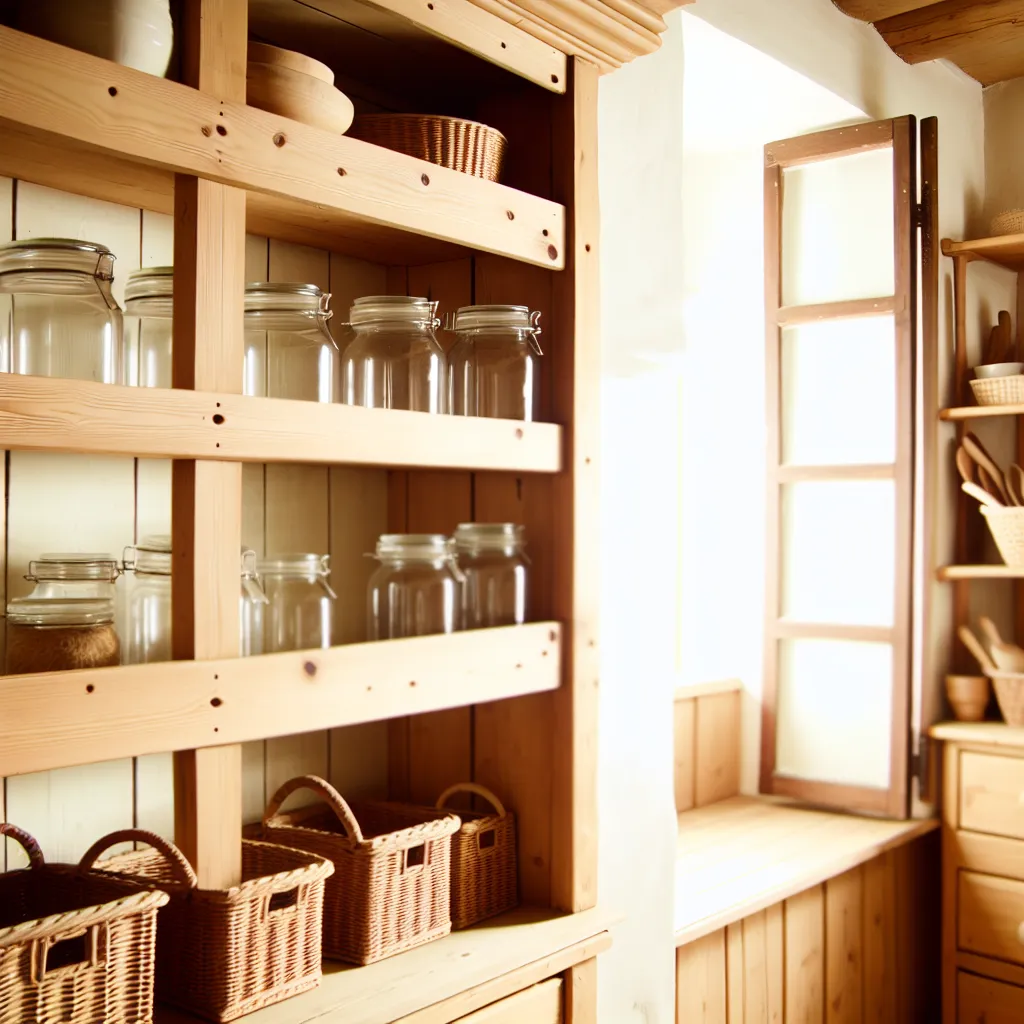 Rustic open shelf kitchen with natural daylight