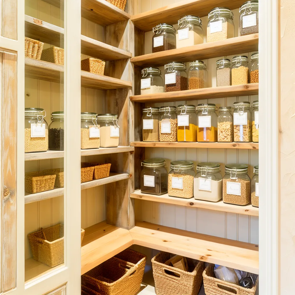 Rustic open pantry shelving
